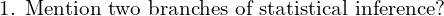  \text{1. Mention two branches of statistical inference?}\\ 