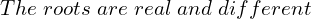 Rendered by QuickLaTeX.com  The \; roots\; are\; real\; and\; different \\