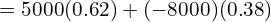 Rendered by QuickLaTeX.com   =5000(0.62)+(-8000)(0.38) \\