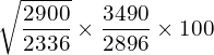 Rendered by QuickLaTeX.com \sqrt{\dfrac{2900}{2336}} \times \dfrac{3490}{2896} \times 100\\