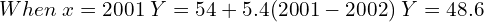  When \;x=2001 \;Y=54+5.4(2001-2002)\; Y=48.6\\