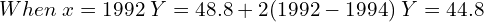   When \;x=1992\; Y=48.8+2(1992-1994)\; Y=44.8\\