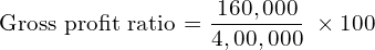 \text{Gross profit ratio = }\dfrac{160,000}{4,00,000}\; \times 100\\
