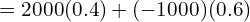 Rendered by QuickLaTeX.com   =2000(0.4)+(-1000)(0.6) \\