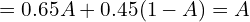 = 0.65A + 0.45 (1 - A) = A \\