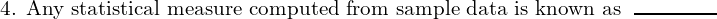 \text{4. Any statistical measure computed from sample data is known as } \; \rule{1.5cm}{0.3mm}\\