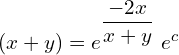 Rendered by QuickLaTeX.com  (x+y) =e^{\displaystyle \frac{-2x}{{x+y}}}\; e^{c}\\