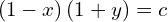 Rendered by QuickLaTeX.com  \left( 1-x \right)\left( 1+y \right)=c \\