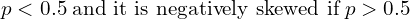  p < 0.5 \; \text{and it is negatively skewed if}\; p > 0.5}  \\