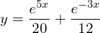 Rendered by QuickLaTeX.com  y=\displaystyle \frac{e^{5x}}{20}+\displaystyle \frac{e^{-3x}}{12}  \\