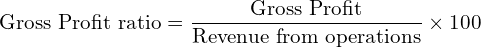  \text{Gross Profit ratio} = \dfrac{\text{Gross Profit}}{\text{Revenue from operations}}\times 100\\