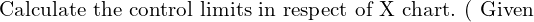  \text{Calculate the control limits in respect of X chart. ( Given  } \\