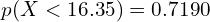   p(X < 16.35)=0.7190 \\