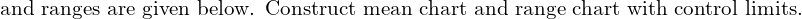 \text{and ranges are given below. Construct mean chart and range chart with control limits.}\\
