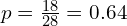   p=\frac{18}{28} =0.64\\