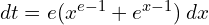  dt = e(x^{e-1}+e^{x-1})\: dx\\