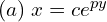 Rendered by QuickLaTeX.com  (a) \; x=ce^{py} \\