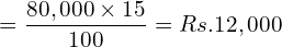  =\dfrac{80,000\times 15}{100}=Rs. 12,000