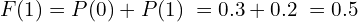 Rendered by QuickLaTeX.com   F(1)=P(0)+P(1)\; =0.3+0.2\;=0.5 \\