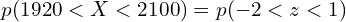  p(1920 < X < 2100)=p(-2 <z < 1) \\