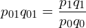  p_{01}q_{01}=\dfrac{p_{1}q_{1}}{p_{0}q_{0}}\\