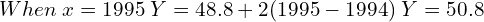   When \;x=1995\;Y=48.8+2(1995-1994)\; Y=50.8 \\