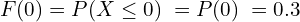 Rendered by QuickLaTeX.com   F(0)=P(X\le 0) \;= P(0)\; =0.3 \\