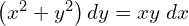 Rendered by QuickLaTeX.com  \left( x^{2}+y^{2} \right)dy =xy \;dx\\