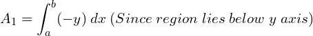  A_{1}= \displaystyle \int_{a}^{b}(-y)\: dx\; (Since\; region\; lies\; below\; y\; axis)\\ 