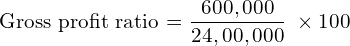 \text{Gross profit ratio = }\dfrac{600,000}{24,00,000}\; \times 100\\