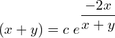 Rendered by QuickLaTeX.com  (x+y) =c\; e^{\displaystyle \frac{-2x}{{x+y}}}\\