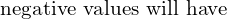 Rendered by QuickLaTeX.com  \text{ negative values will have} \\